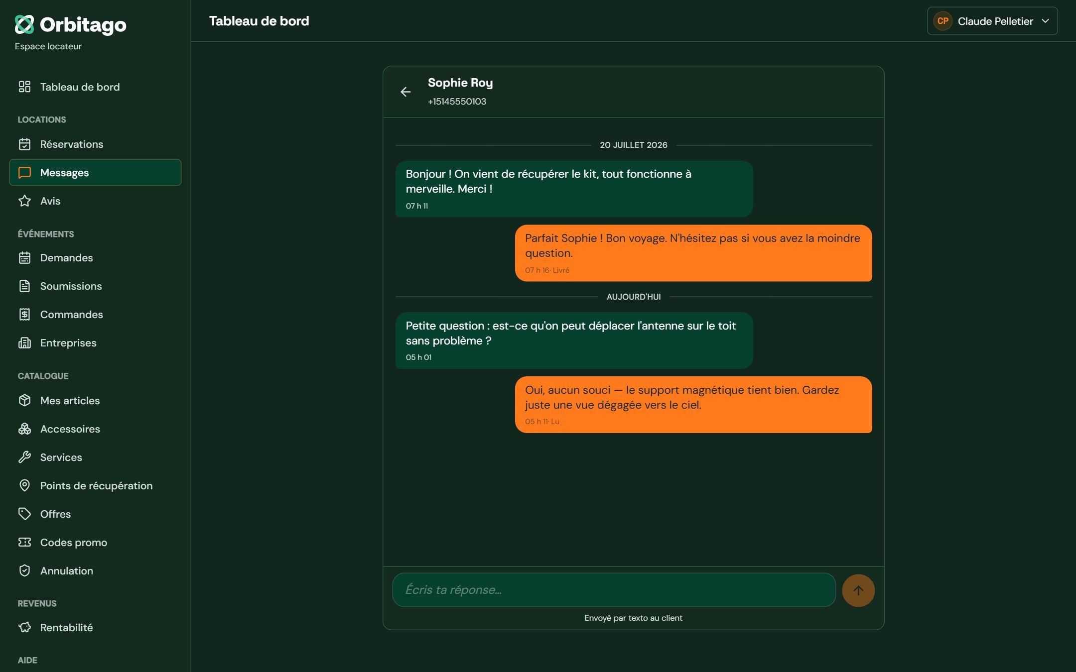 Messagerie avec un client par texto